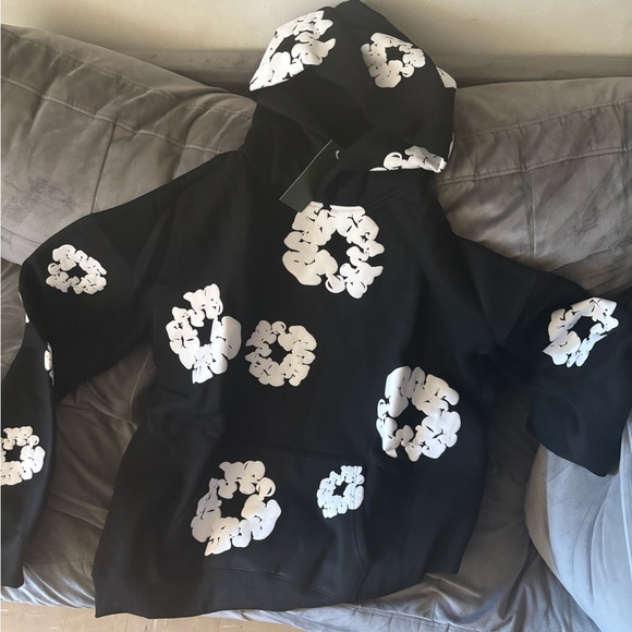 Black Hoodie with White Floral Print